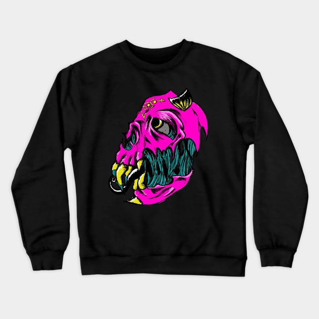 Demon Skull in Neon Crewneck Sweatshirt by PoesUnderstudy